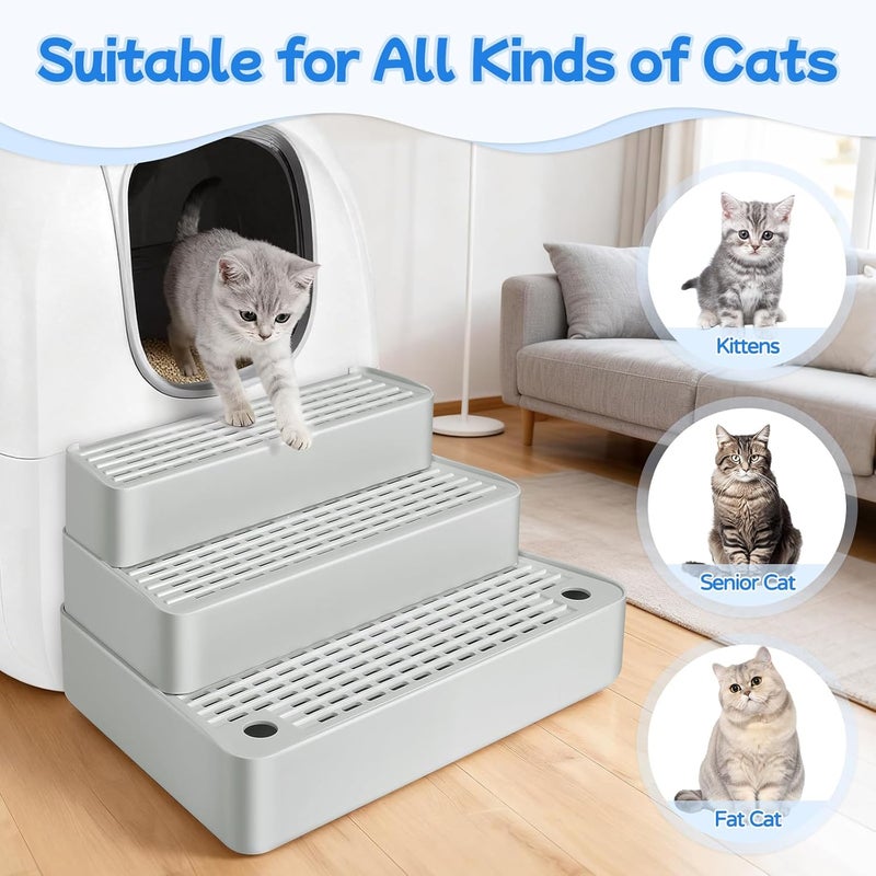 Bartuke Extra Large 3 Steps Litter Box Ramp, Adjustable Cat Litter Box Step with Filter Function, Easy to Clean Cat Litter Stair Catcher for Elderly Cats and Kitten (Light Grey) - Image 4